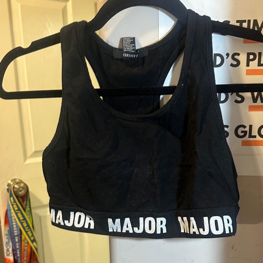 Forever 21 Thick Banded Black Sports Bra with 'MAJOR' Band